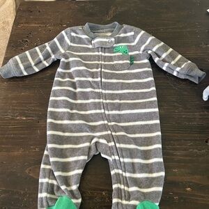 Striped Gray and Green Dinosaur Baby Onesie